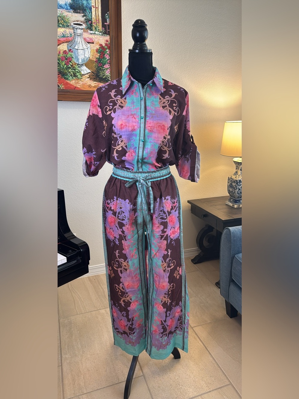 Women's Floral Wide-Leg Jumpsuit Coords - Picture 2 of 10